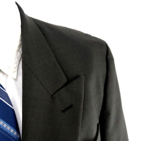 Lord & Taylor Wool Double Breasted Peak Lapel Blazer 40R Green Star Check - Picture 2 of 11